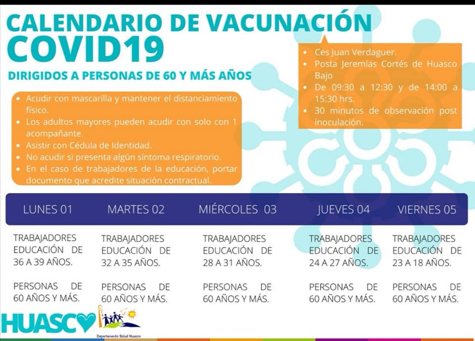 Calendario de Vacunación contra el Covid-19 +60 años